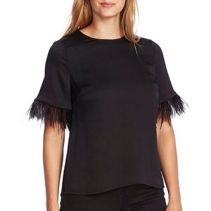 VINCE CAMUTO Faux Feather Sleeve Blouse